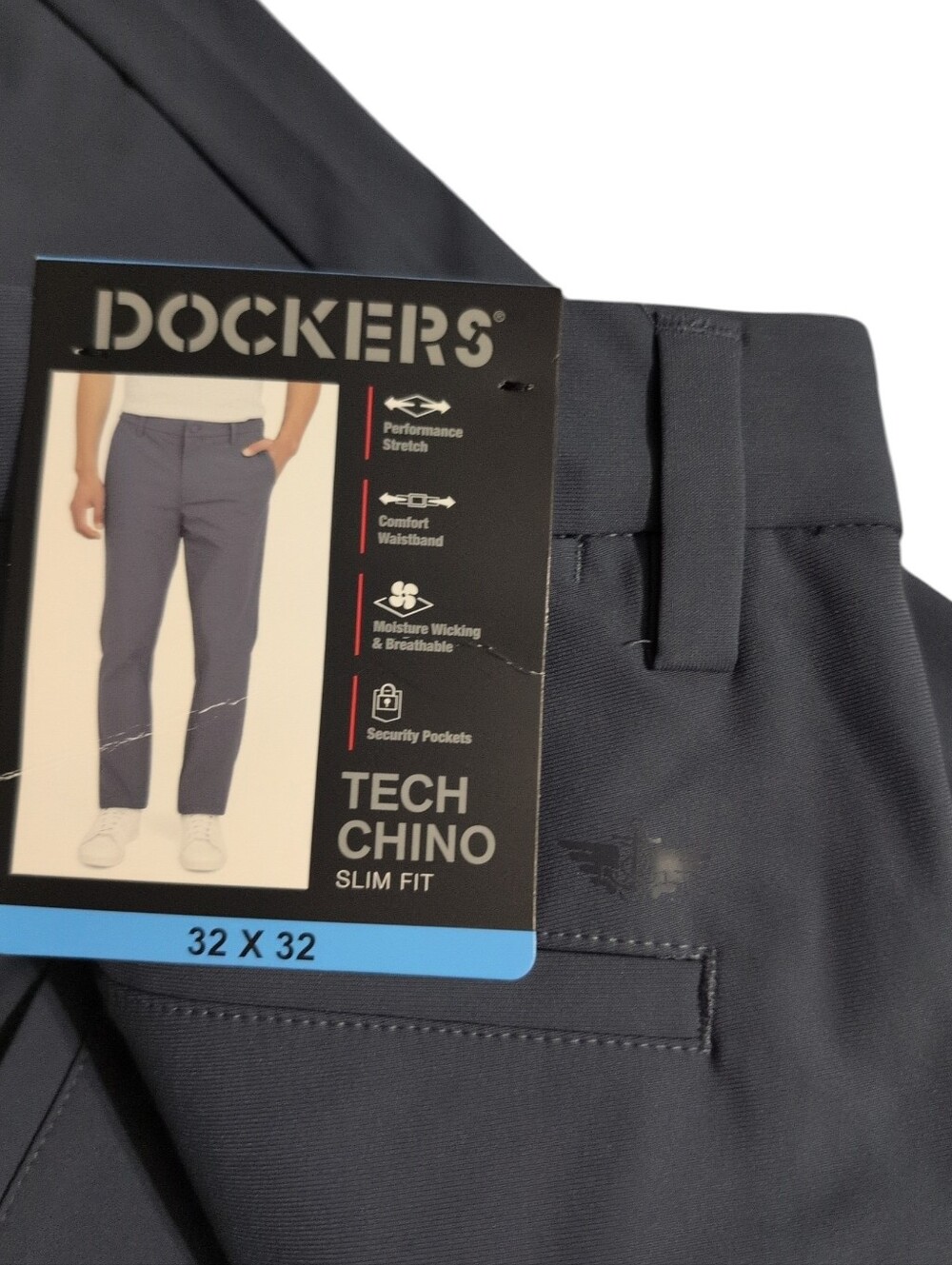 Nwt Dockers Tech Chino Slim Fit Pants Navy Dress Casual Stretch Career 32x 32